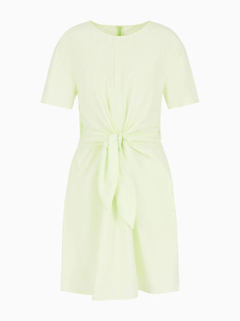 Short-sleeved poplin shirt dress with sash