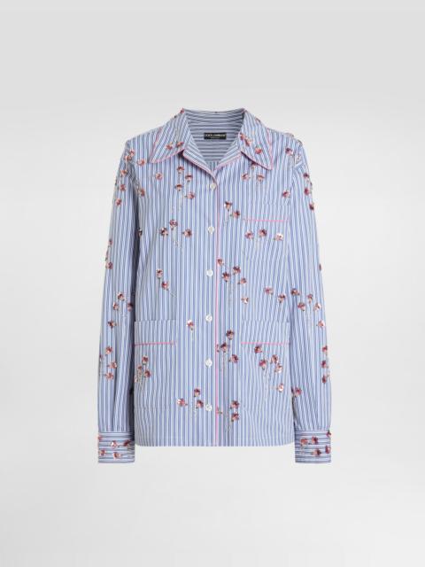 Dolce & Gabbana Poplin shirt with crystal flower embroidery