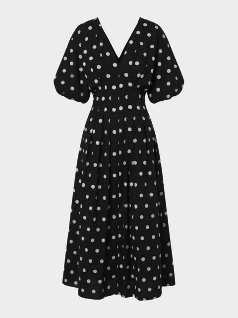NICHOLAS Vicky Pleated Polka Dot Midi Dress