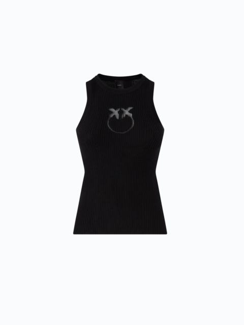 PINKO RIBBED TOP WITH SHEER LOVE BIRDS LOGO