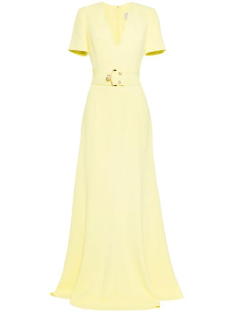 ELIE SAAB belted cady V-neck gown