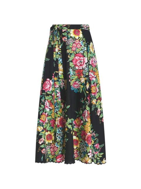 floral-print cotton-blend midi skirt