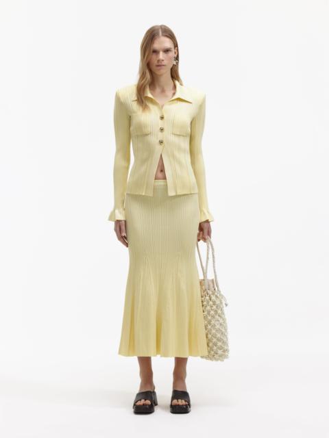 self-portrait Yellow Ribbed Viscose Knit Top