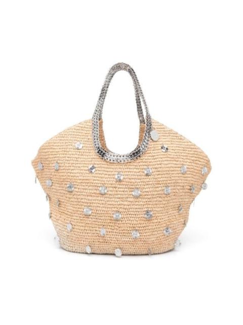 Large Rafia bucket bag with silver detailing