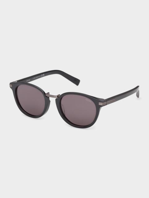 ZEGNA 51mm Acetate & Titanium Round Sunglasses