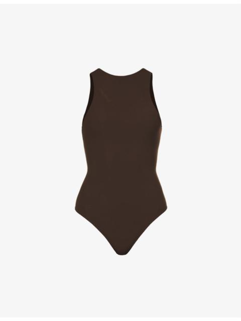 Fits Everybody high-neck stretch-woven body