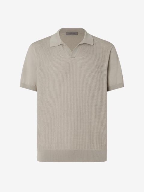 CORNELIANI Grey button-up pure cotton polo shirt