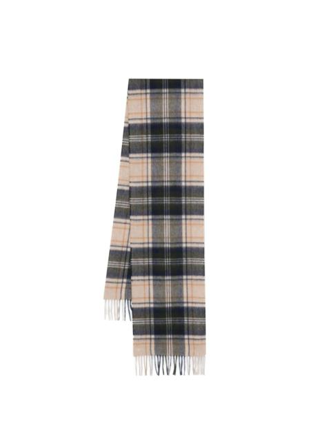 tartan-pattern fringed scarf