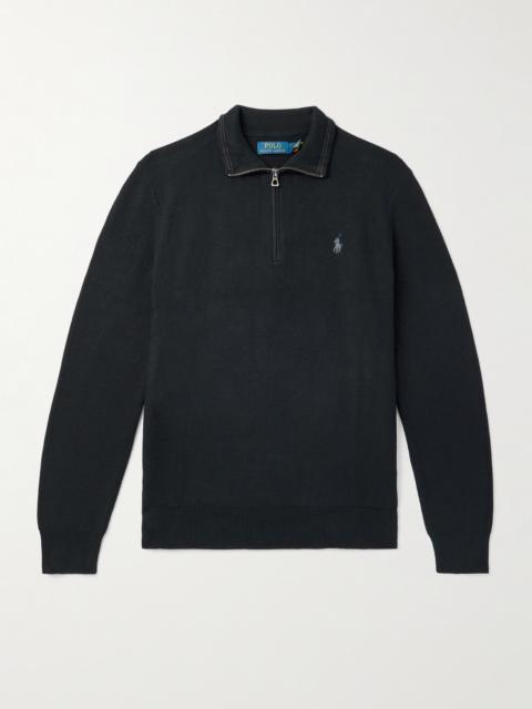 Polo Ralph Lauren Logo-Embroidered Honeycomb-Knit Cotton Half-Zip Sweater