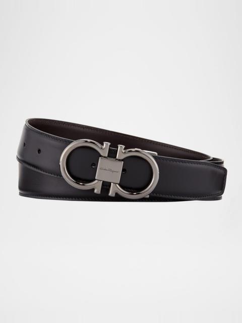 FERRAGAMO Men's Double-Gancini Reversible Leather Belt