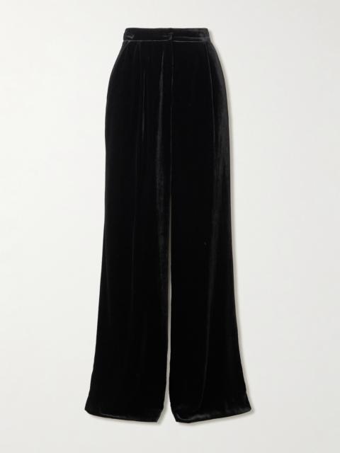 SALONI Satin-trimmed Velvet Wide-leg Pants