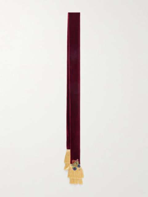 Valentino Fringed Crystal-embellished Velvet Scarf