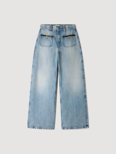 Sandro STRAIGHT-LEG LEATHER DETAIL JEANS