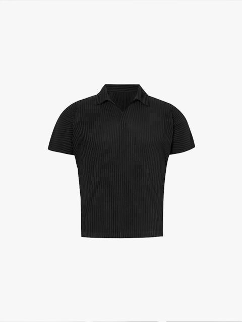 Pleated spread collar relaxed-fit knitted shirt