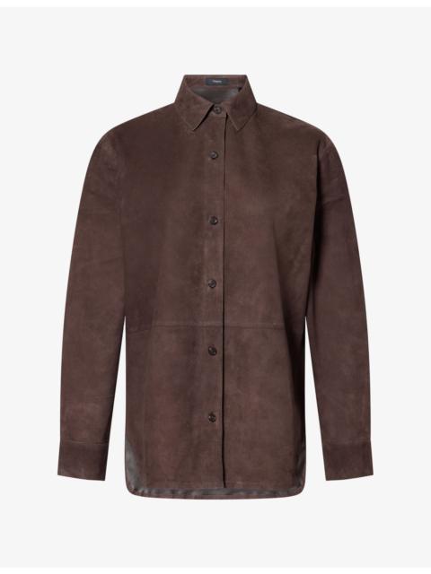 Theory Button-Up Suede Leather Shirt