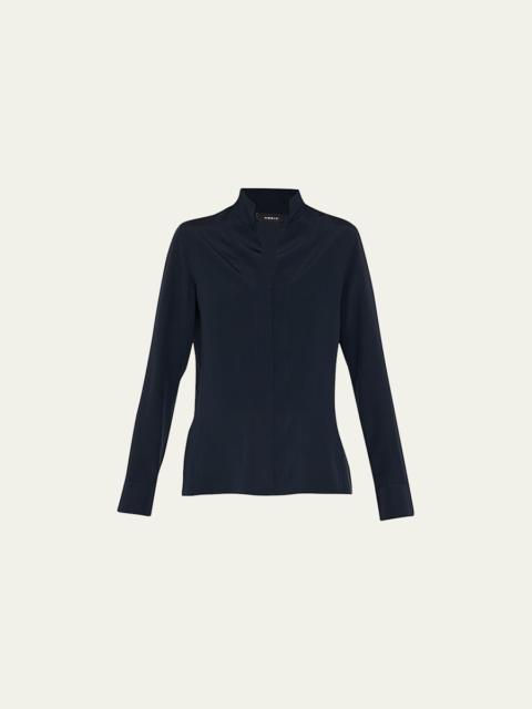 AKRIS Split-Neck Silk Button-Front Blouse
