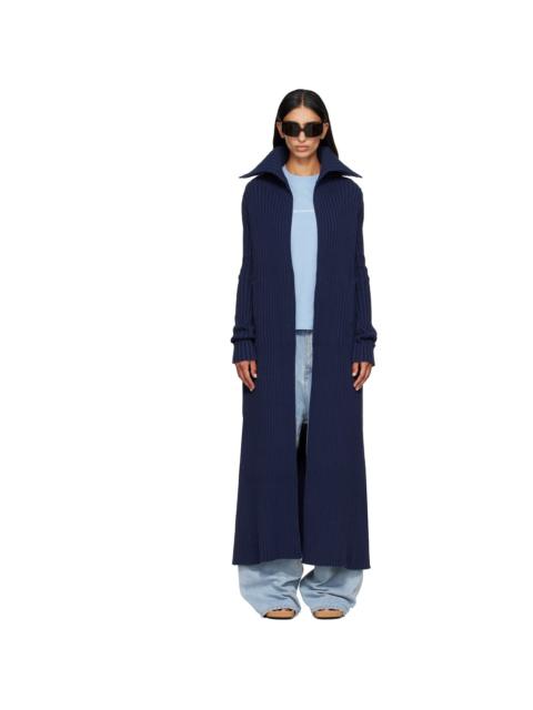BALENCIAGA Navy Cotton Mix Thick Ribs Maxi Cardigan