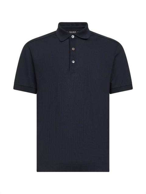 ZEGNA Blue cotton and silk pique polo shirt