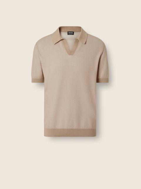 ZEGNA IVORY AND LIGHT TAUPE COTTON POLO SHIRT