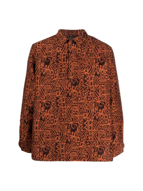 batik-pattern jacquard shirt