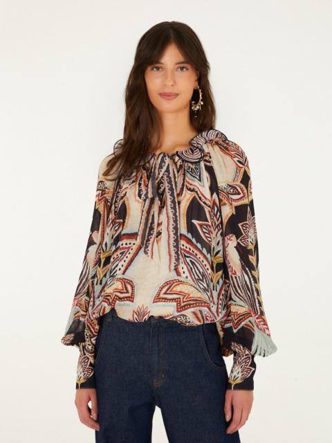 FARM RIO Tapestry Dream Ties Long Sleeve Blouse