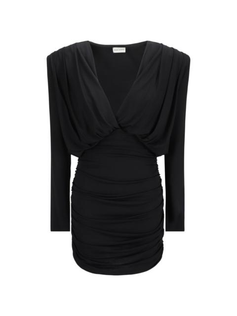 plunge-neck draped mini dress