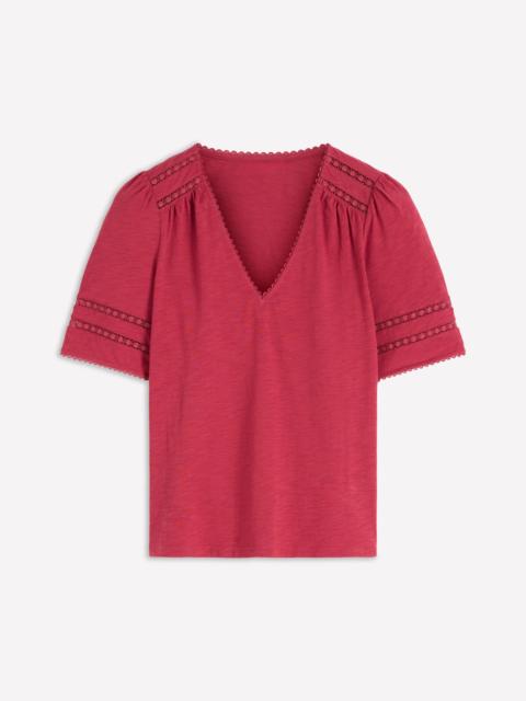 BODEN Poppy Trim V Neck T-Shirt-Terracotta Red