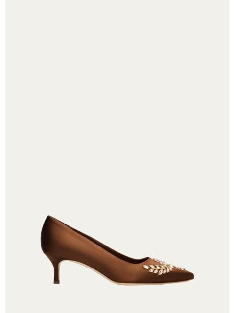Manolo Blahnik 50mm Pasadislo Embellished Satin Pumps