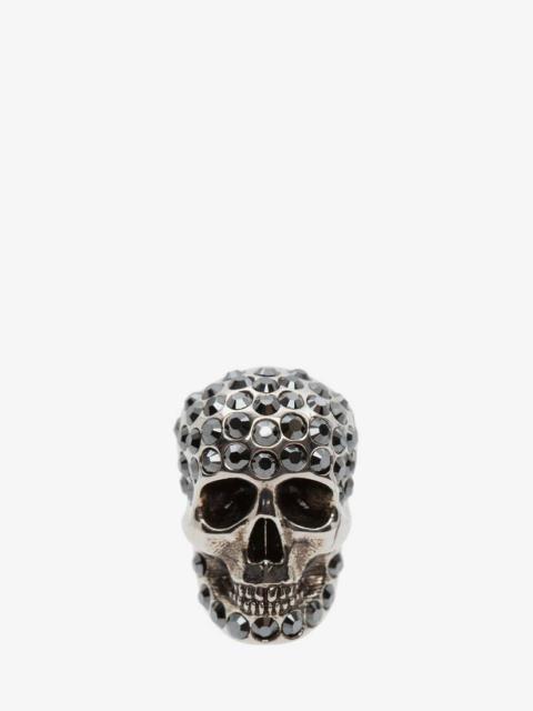 Alexander McQueen Pave Skull Pin Badge in Antique Silver