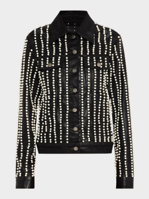 COÛT DE LA LIBERTÉ Johnny Embellished Coated Denim Trucker Jacket