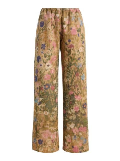 LESET Pam Floral Silk Jacquard Wide-Leg Pants