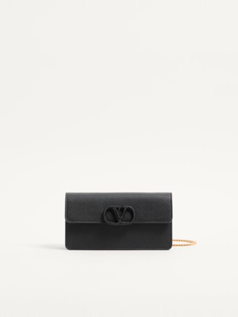 Valentino VLOGO SIGNATURE GRAINY CALFSKIN WALLET WITH CHAIN