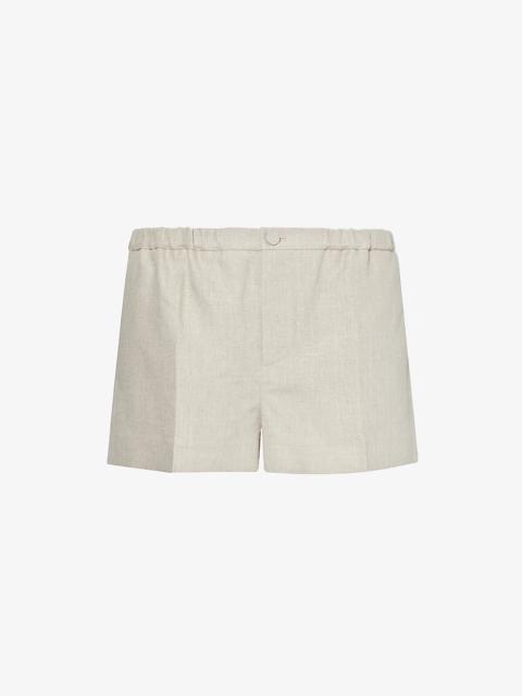 Woven-texture mid-rise linen shorts