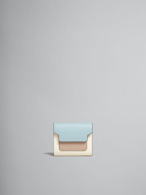 LIGHT BLUE BEIGE AND WHITE SAFFIANO LEATHER WALLET