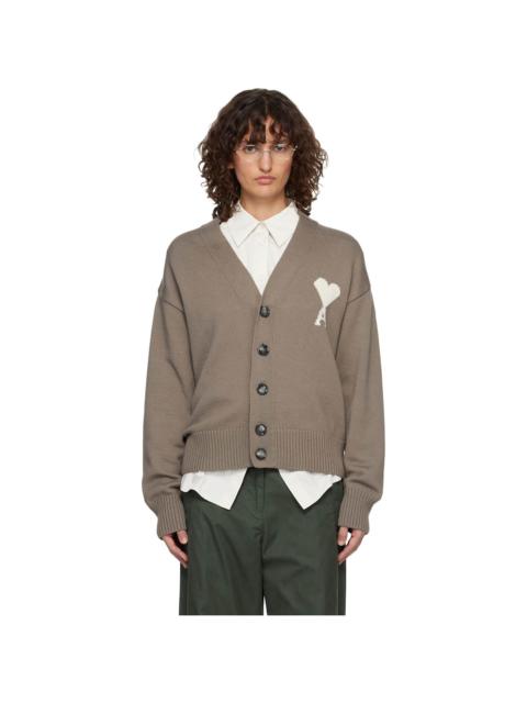 AMI Paris Taupe Wool Ami de Coeur Cardigan
