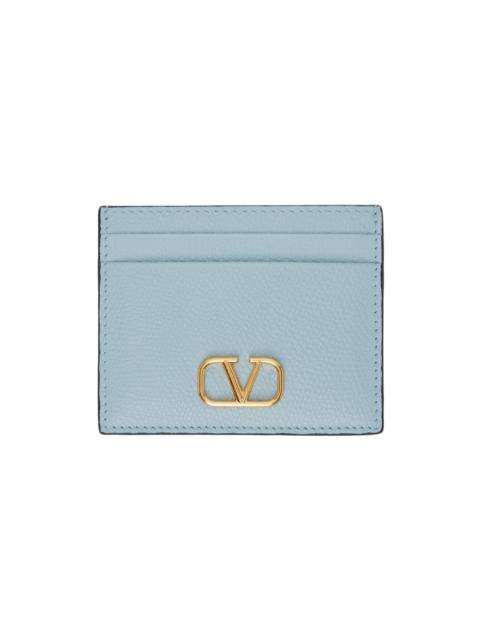 Valentino Blue VLogo Signature Grainy Calfskin Card Holder