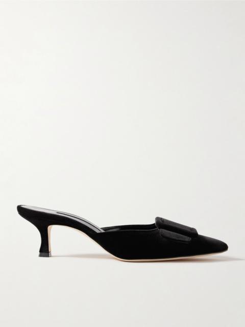 Manolo Blahnik Maysale 50 buckled velvet mules Black
