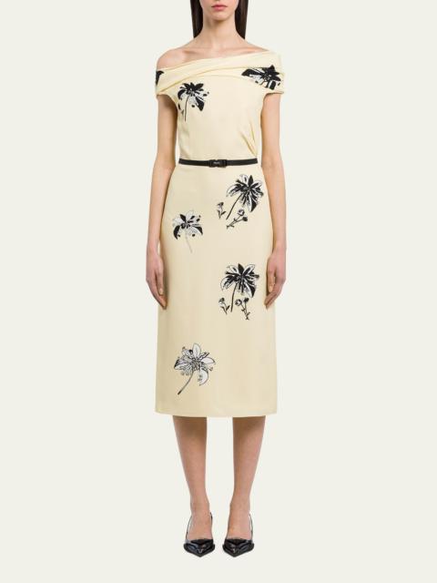 Off-The-Shoulder Floral-Print Belted Midi Dress