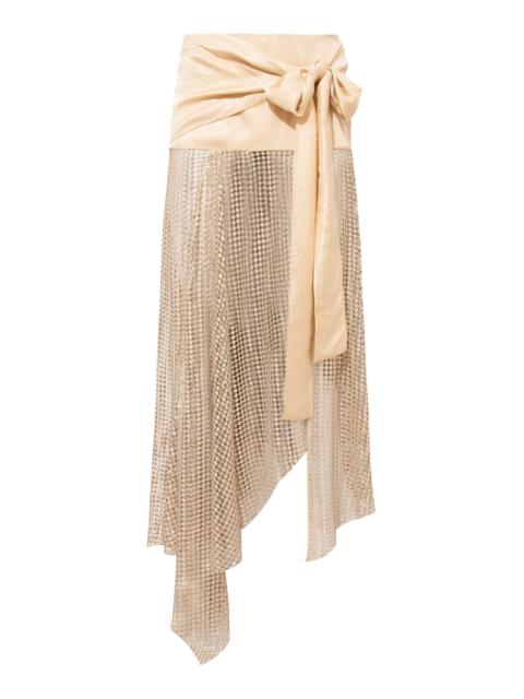 SIEDRÉS Lumier Tie-Front Sequined Midi Skirt nude