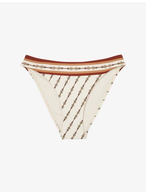 REISS Johannah Chain-Print Fixed-Side Bikini Bottoms