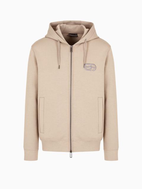 Double-jersey zip-up hooded sweatshirt with embossed, embroidered EA logo