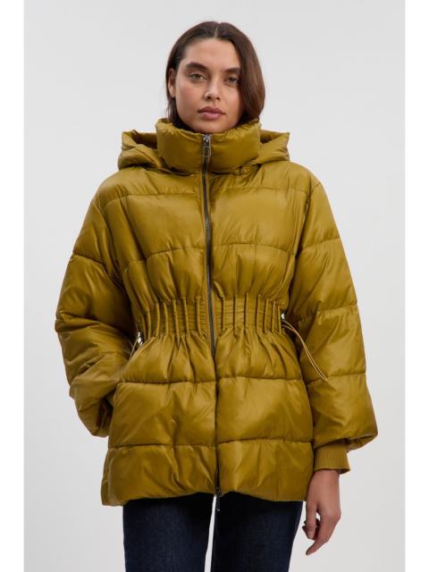 KAREN MILLEN Quilted Drawstring Waist Hooded Rib Cuff Puffer Jacket