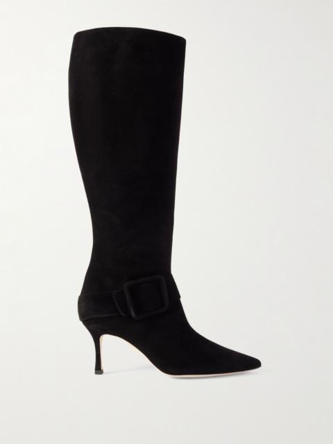 Manolo Blahnik Bayhi 70 buckle-embellished suede knee boots Black