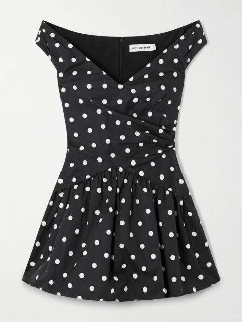 self-portrait Off-the-shoulder Polka-dot Cotton Mini Dress