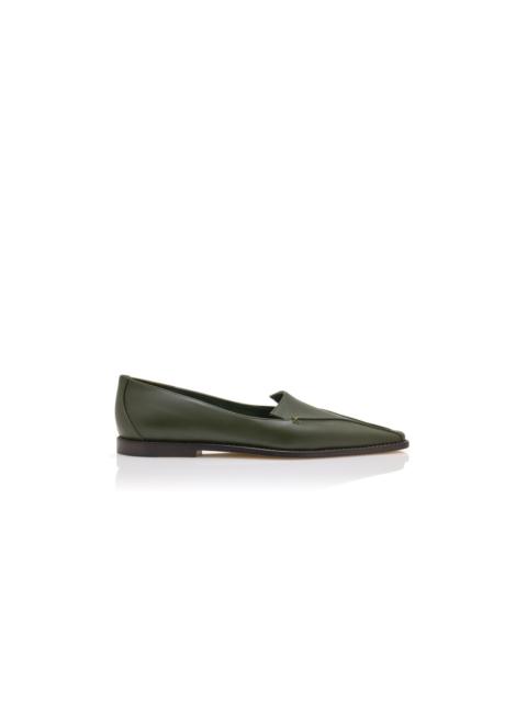 Manolo Blahnik Khaki Calf Leather Loafers