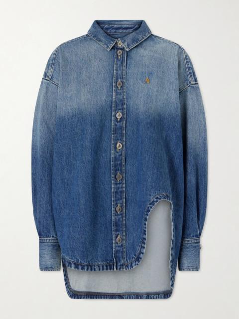 THE ATTICO Logo-embroidered Washed Denim Jacket