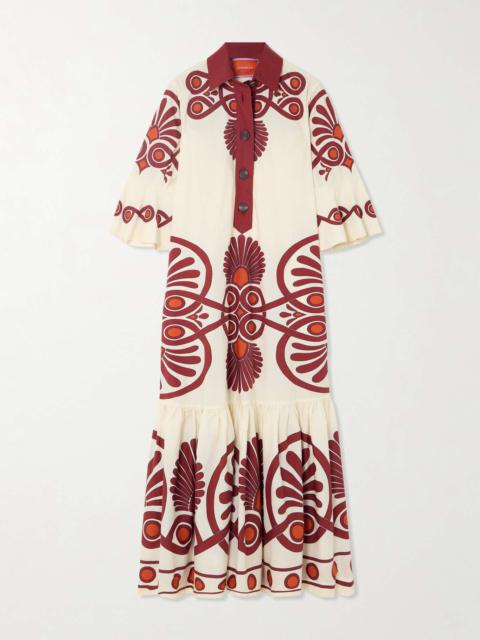 La DoubleJ Artemis tiered gathered printed cotton maxi shirt dress