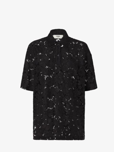 FENDI Polo shirt Black lace polo shirt
