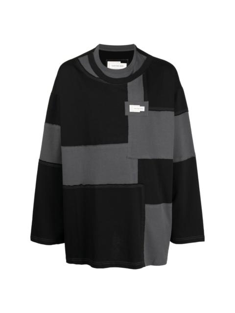 FENG CHEN WANG logo-patch patchwork-pattern cotton sweatshirt