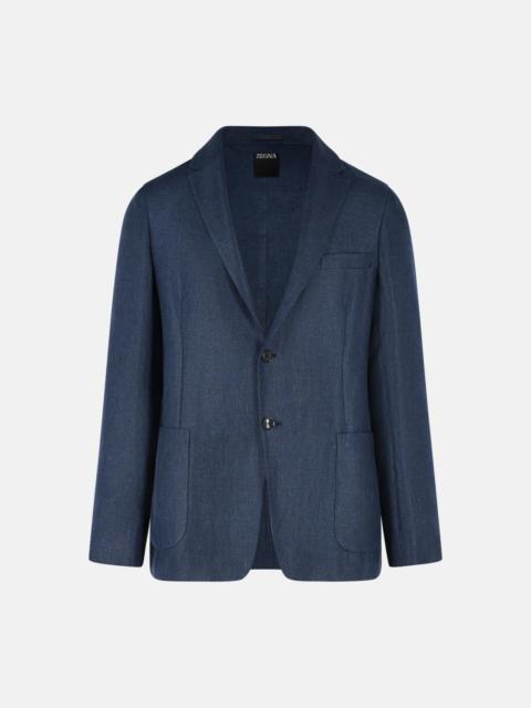 ZEGNA 'DROP 8' BLUE LINEN AND WOOL JACKET